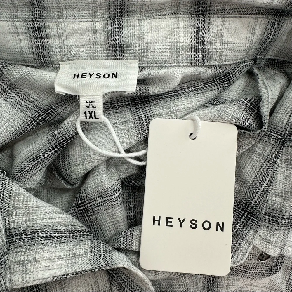 Heyson Make your Mark Top size 1X Plaid Long Sleeves Babydoll NWT